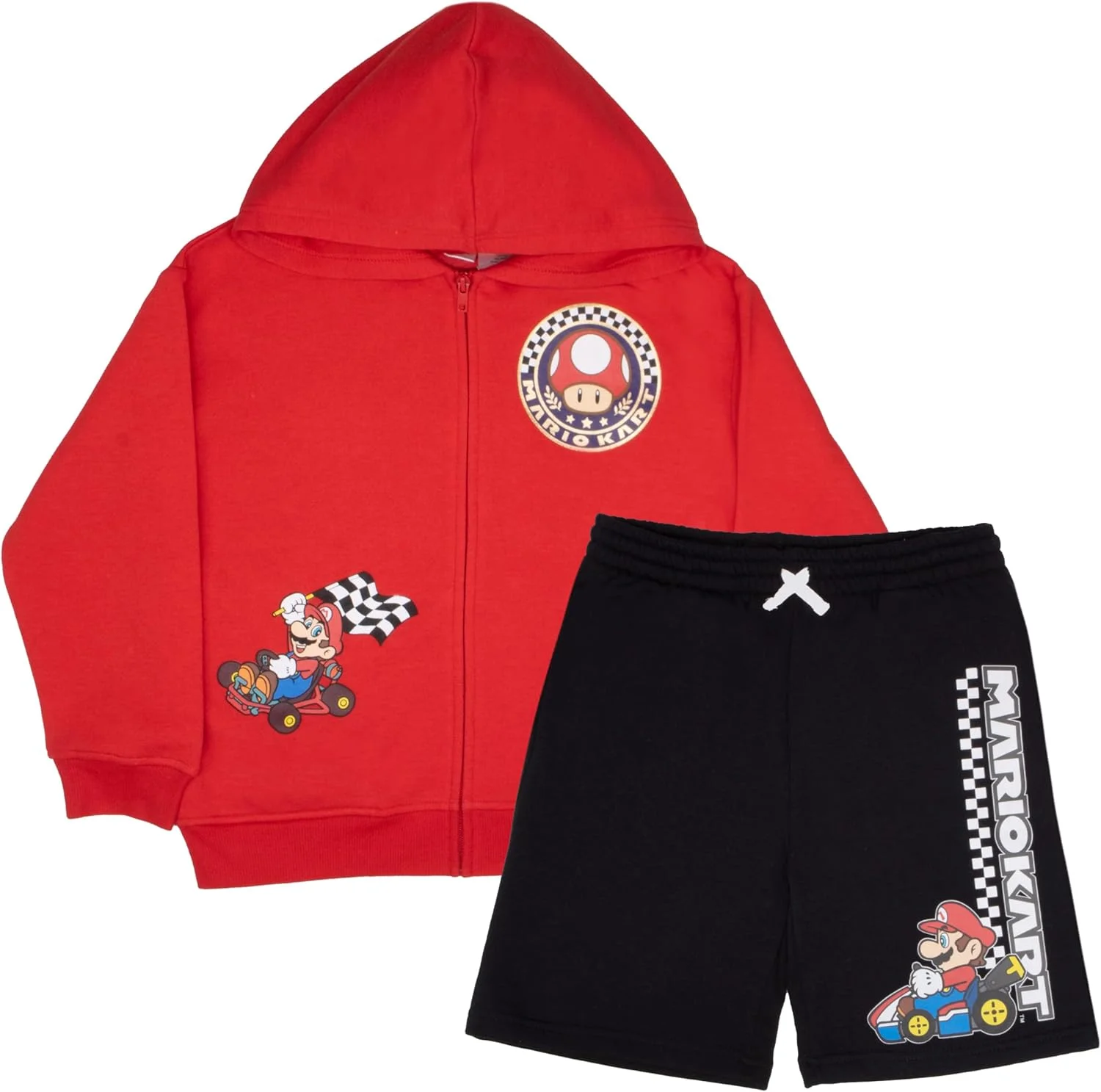 ست دو تکه هودی زیپ‌دار و شلوارک پسرانه طرح سوپر ماریو، باوزر و ماریو کارت - بلوز و شلوارک طرح‌دار برای کودکان
