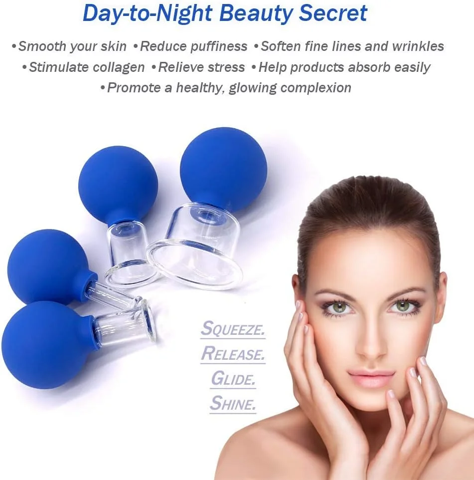 مجموعه لیوان حجامت صورت KASTWAVE، ۴ عددی، مکش خلاء سیلیکونی، کیت ماساژ حجامت برای ضد سلولیت، صورت و بدن، ضد چروک، پوست جوان تر، برای چشم ها