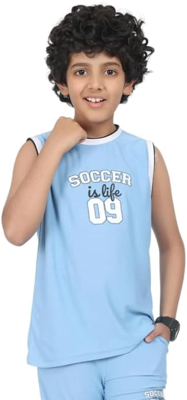 زیرپوش رکابی یقه گرد پسرانه با بافت طرح دار