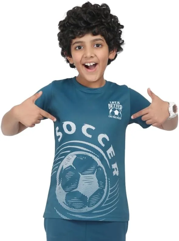 تی شرت یقه گرد آستین کوتاه بافت وافل پسرانه