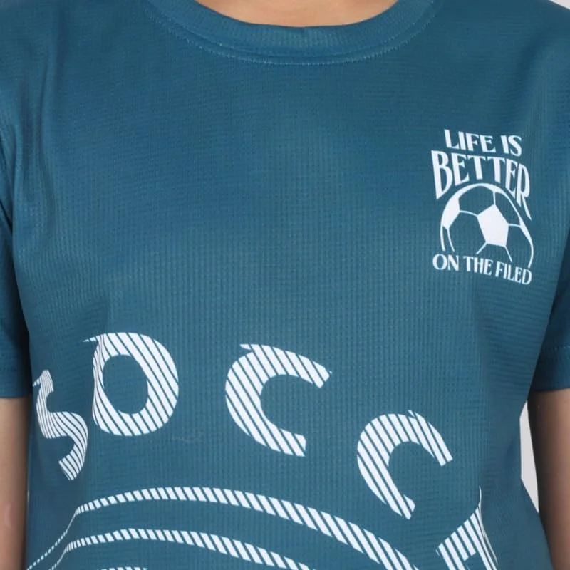 تی شرت یقه گرد آستین کوتاه بافت وافل پسرانه