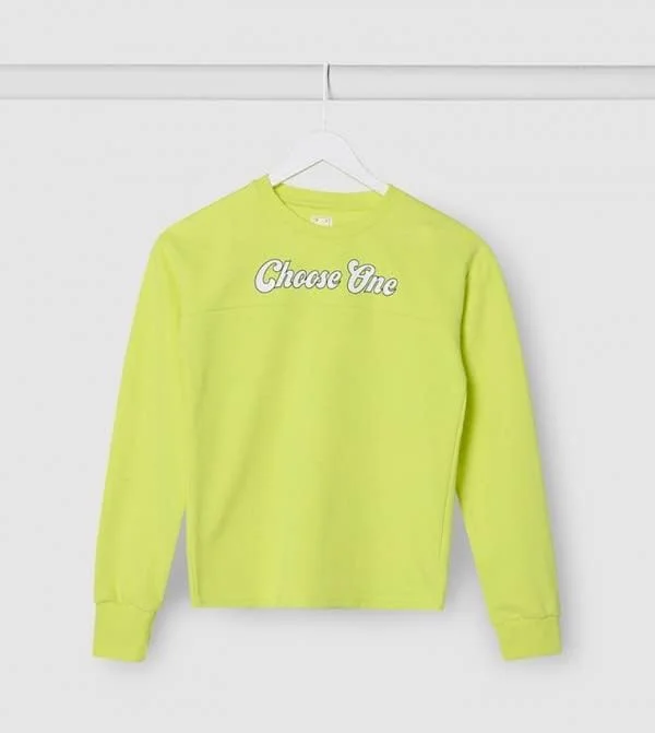 سویشرت بچگانه زرد نئونی طرح دار - سایز ۱۳-۱۴ سال