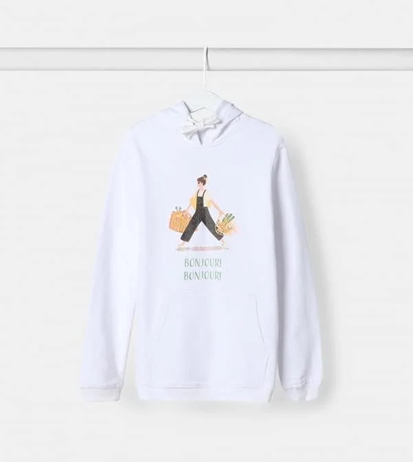 هودی بچگانه سفید نئونی طرح دار - سایز 8-9 سال