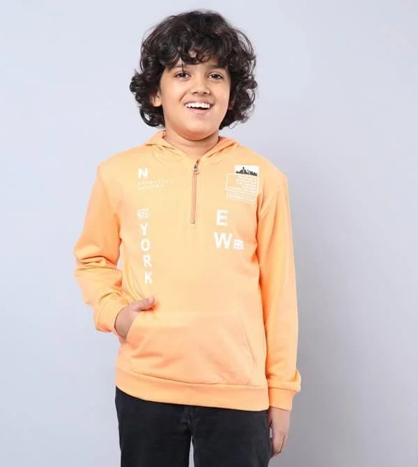هودی کلاه دار نارنجی نئونی پسرانه - سایز ۱۳-۱۴ سال