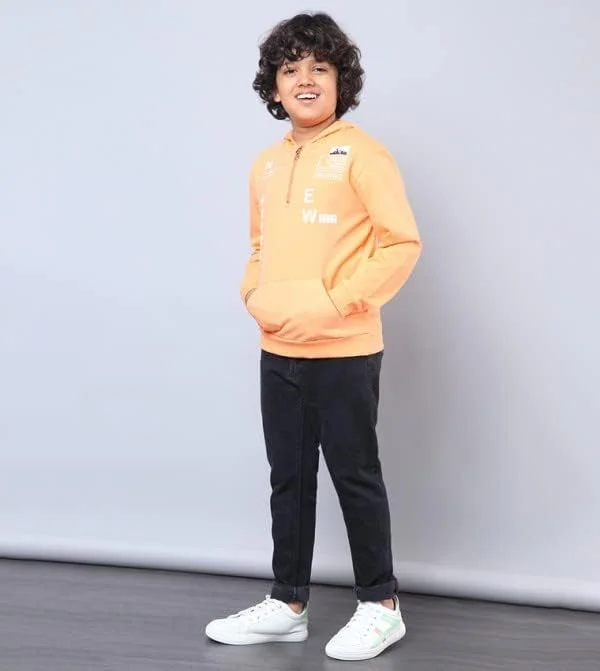 هودی کلاه دار نارنجی نئونی پسرانه - سایز ۱۳-۱۴ سال