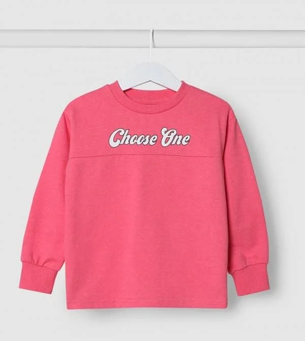 سویشرت بچگانه صورتی نئونی طرح دار - سایز 7-8 سال