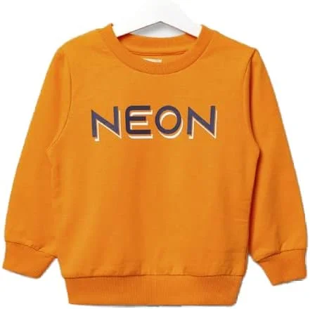 پلیور نارنجی نئونی پسرانه طرح دار - سایز 3-4 سال
