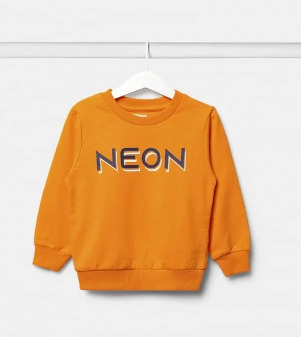 پلیور نارنجی نئونی پسرانه طرح دار - سایز 3-4 سال