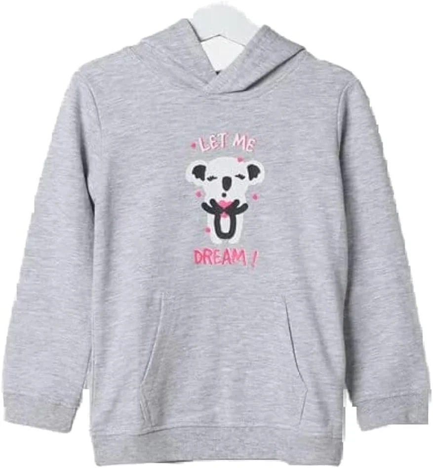 هودی کلاه دار بچگانه نئون طرح دار خاکستری سایز 5-6 سال