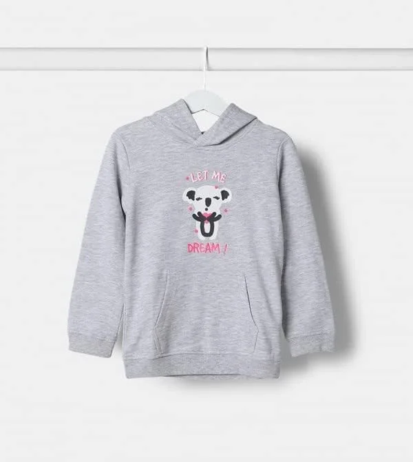 هودی کلاه دار بچگانه نئون طرح دار خاکستری سایز 5-6 سال