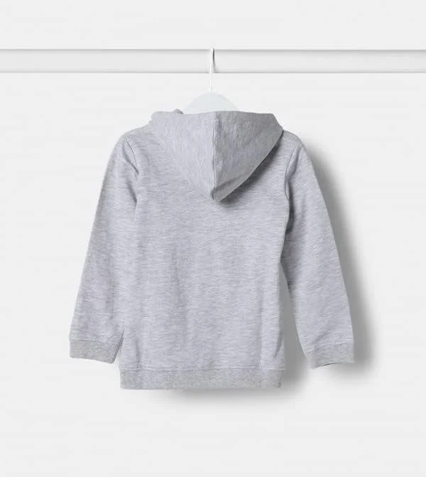 هودی کلاه دار بچگانه نئون طرح دار خاکستری سایز 5-6 سال