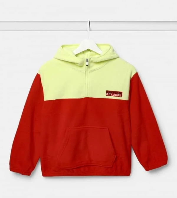 هودی آستین بلند پسرانه رنگ نئون قرمز - سایز 11-12 سال