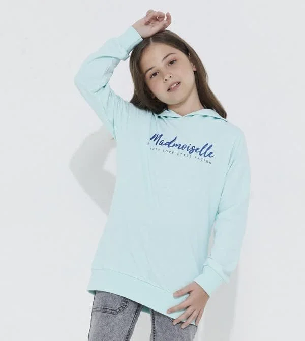 هودی آستین بلند آبی نئونی بچگانه - سایز ۱۳-۱۴ سال