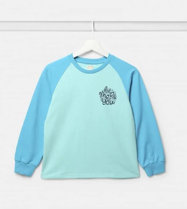 پلیور پسرانه نئون آبی تزیین شده - سایز ۱۳-۱۴ سال