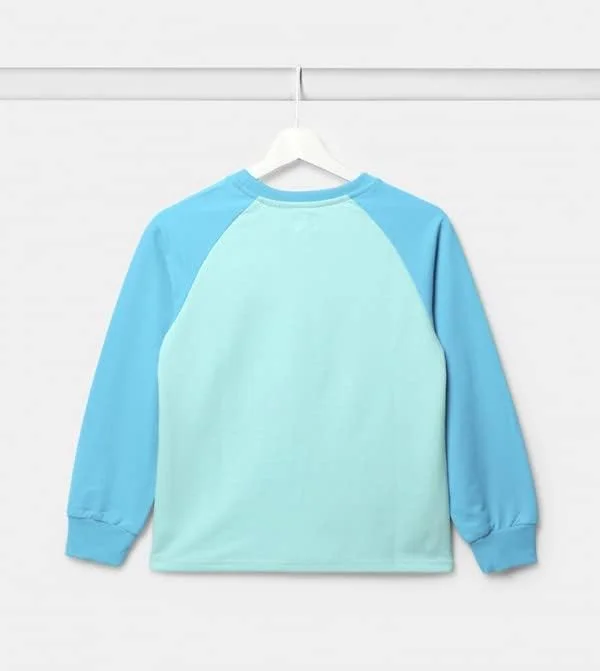 پلیور پسرانه نئون آبی تزیین شده - سایز ۱۳-۱۴ سال