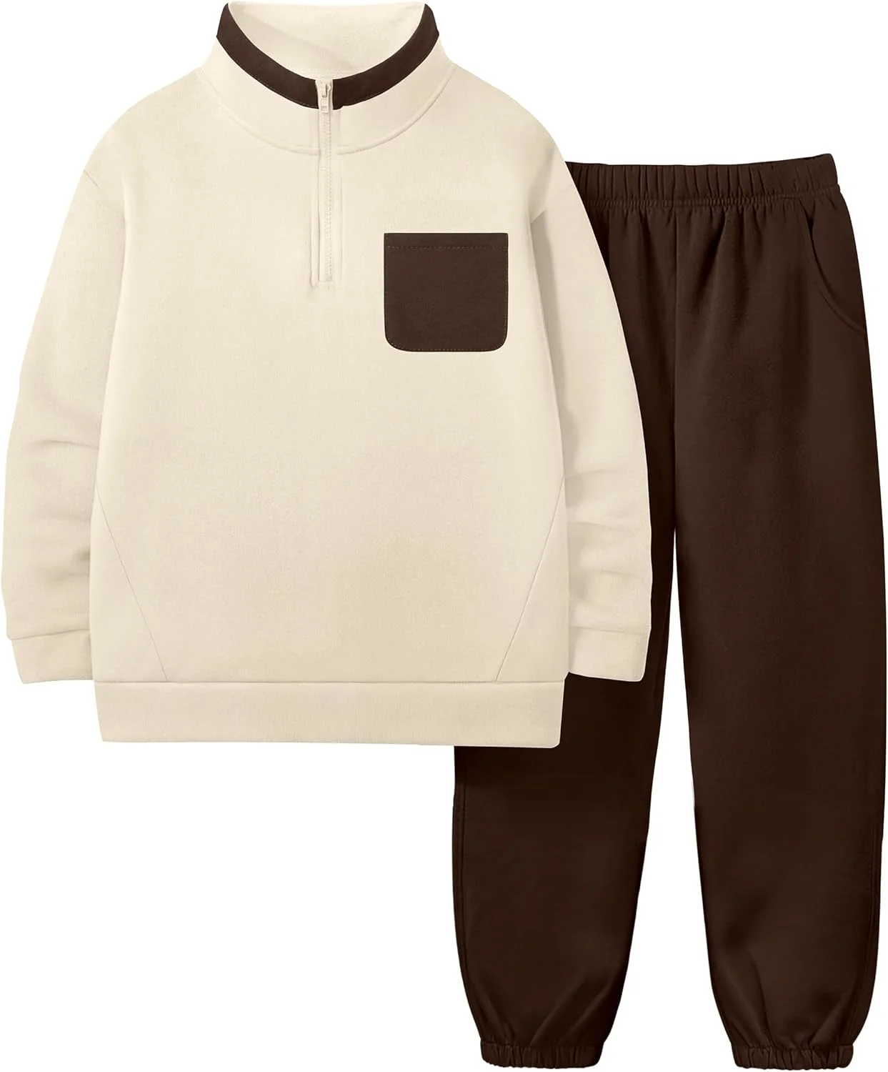 ست لباس پسرانه دو تکه NAPU، پلیور نیم زیپ و شلوار گرمکن، یقه ایستاده، مناسب پاییز و زمستان، سایز 6 تا 12 سال