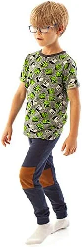 تی شرت پسرانه ماینکرافت با طرح چاپی سراسری کریپر و زامبی، خاکستری و سبز، پنبه ای تی شرت پسرانه ماینکرافت با طرح چاپی سراسری کریپر و زامبی، خاکستری و سبز، پنبه ای