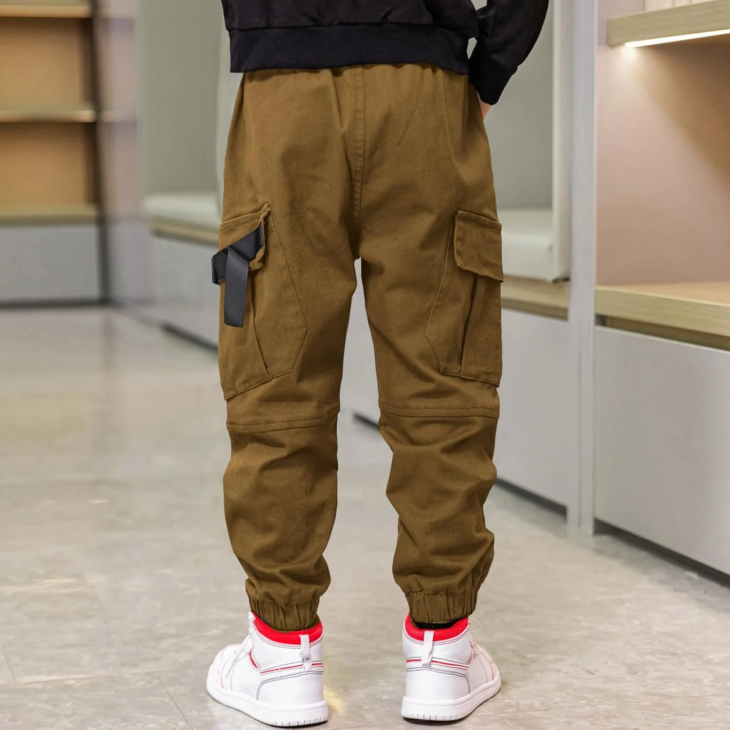 شلوار کارگو پسرانه MEILONGER، شلوار پنبه ای غیر رسمی بچه گانه، کمر کشی، مناسب مدرسه، شلوار ورزشی