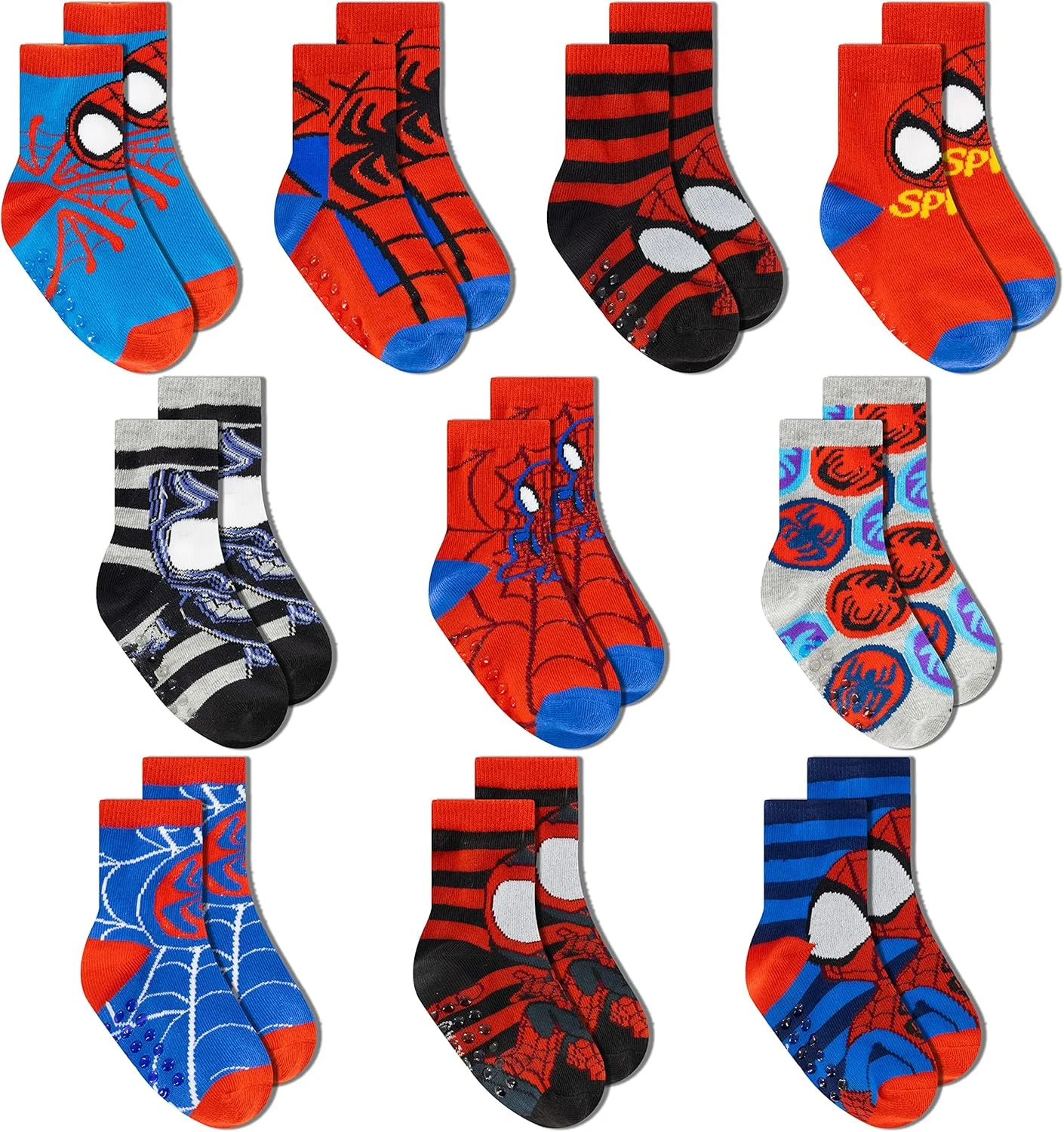 جوراب های چسبان مرد عنکبوتی، جوراب پسرانه بچگانه، بسته 10 عددی، جوراب های چسبنده بچگانه مرد عنکبوتی، بسته متنوع مرد عنکبوتی شگفت انگیز