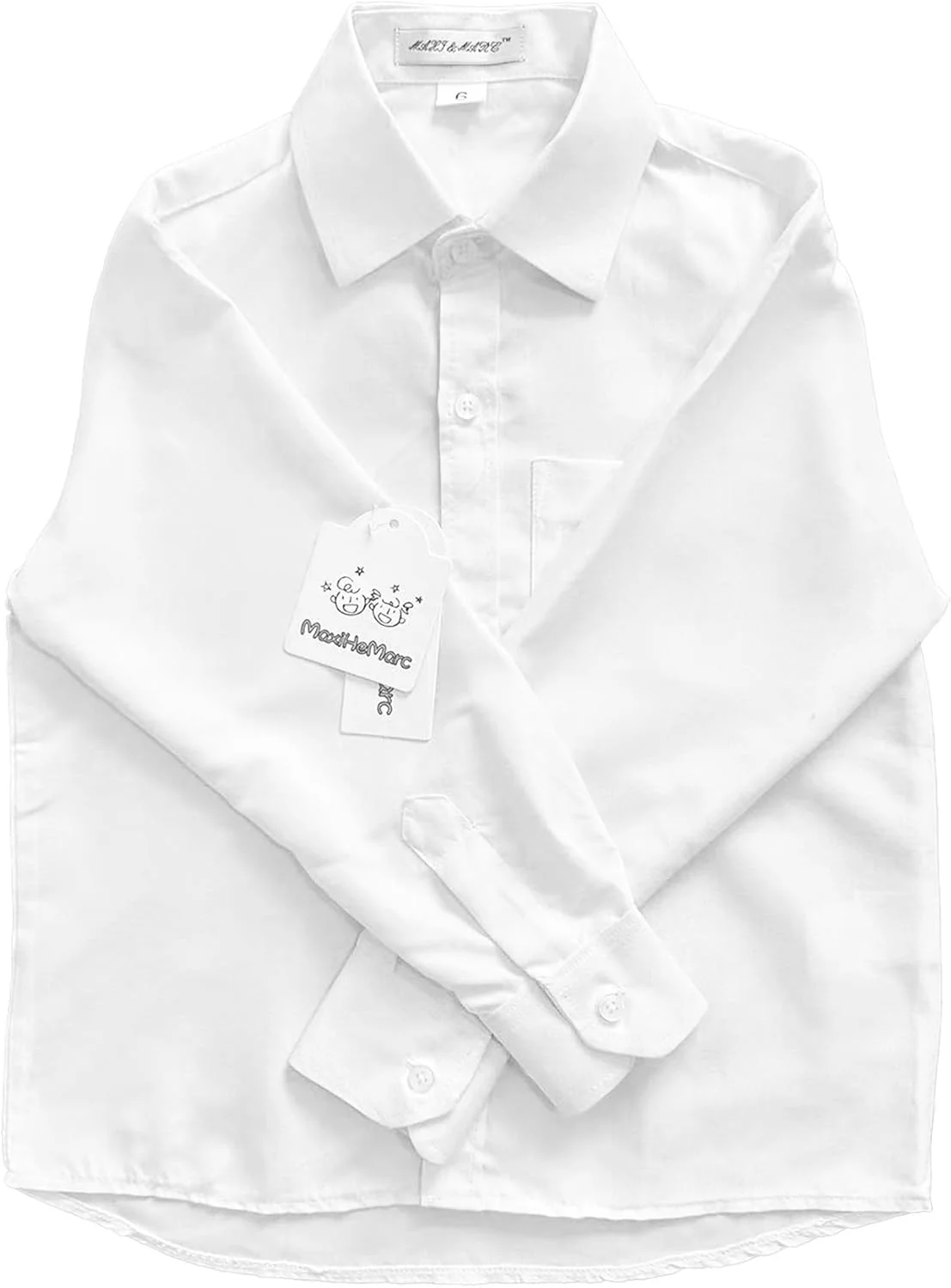 پیراهن آستین بلند کلاسیک پسرانه maxihemarc، دکمه دار، تک جیب سینه، سفید