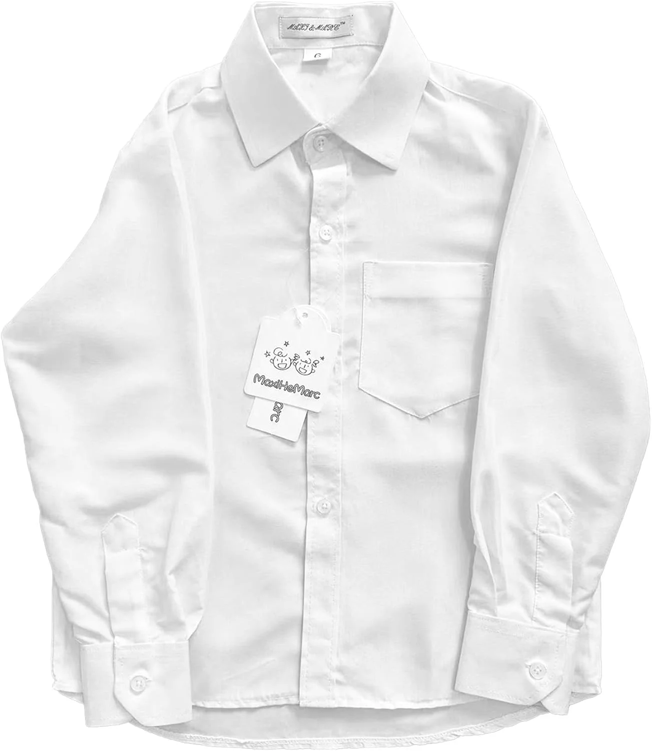پیراهن آستین بلند کلاسیک پسرانه maxihemarc، دکمه دار، تک جیب سینه، سفید