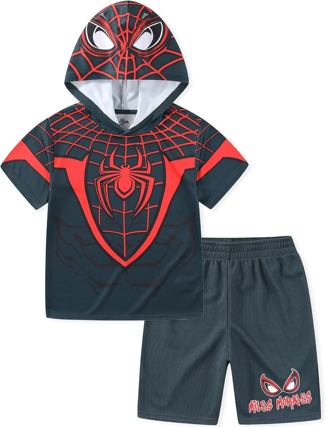 ست تی‌شرت آستین کوتاه کلاهدار ورزشی و شورت توری اکتیو پسرانه مارول برای بچه های بزرگ (بسته 2 عددی)