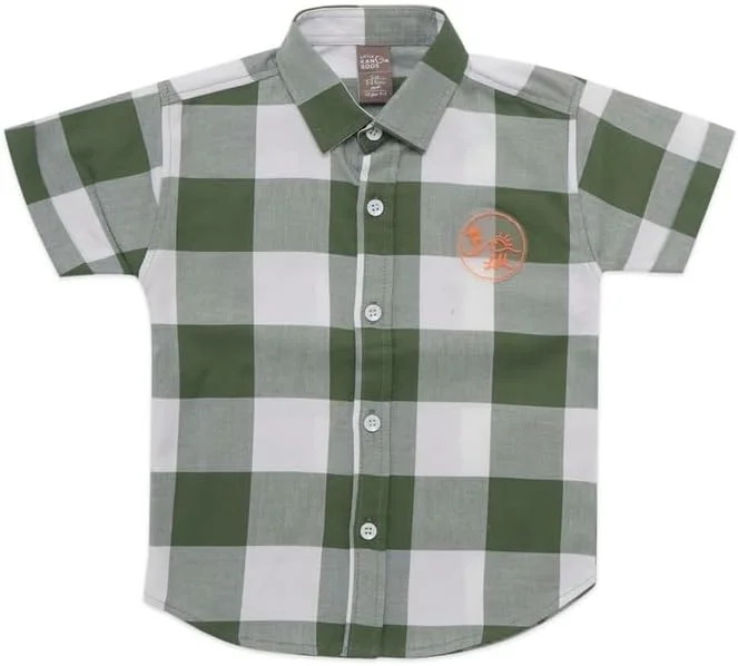 پیراهن پسرانه یقه دار با طرح چهارخانه چاپی