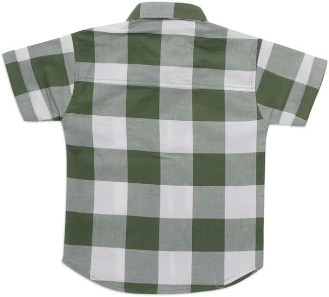 پیراهن پسرانه یقه دار با طرح چهارخانه چاپی پیراهن پسرانه یقه دار با طرح چهارخانه چاپی