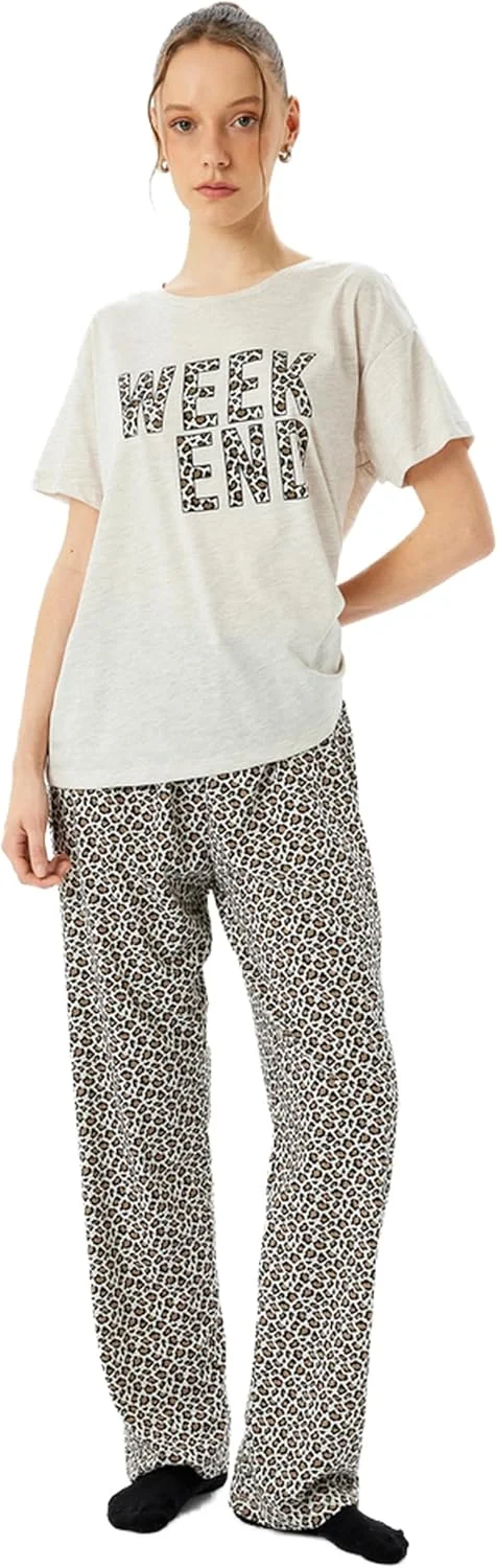 ست لباس خواب زنانه قهوه ای طرح دار کوتون