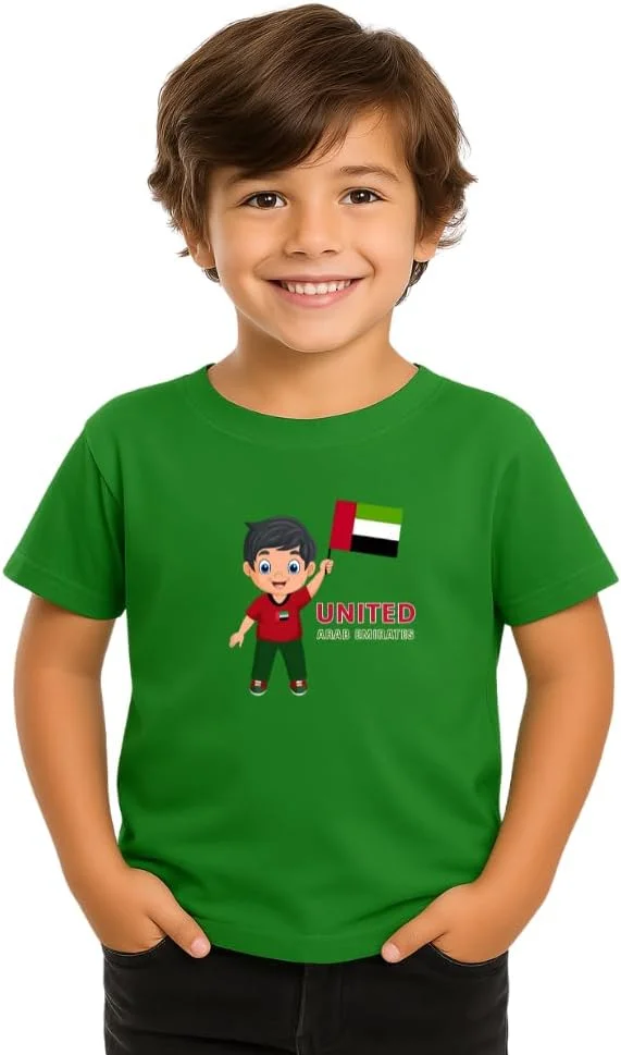 تی شرت پسرانه جشن امارات - تی شرت آستین کوتاه یقه گرد با طرح امارات برای پسران - ایده آل برای جشن های مدرسه، تعطیلات و استفاده روزمره