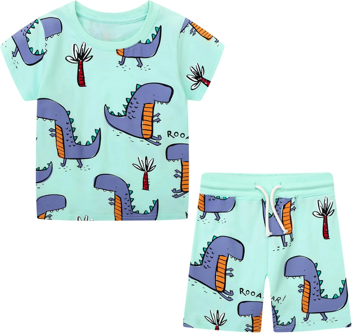 ست لباس پسرانه JinBei، تی‌شرت و شلوارک طرح دایناسور، آستین کوتاه، مناسب ورزش، خنک و مناسب تابستان، سایز 92-122