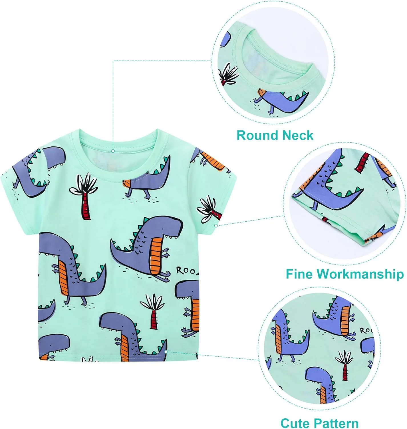 ست لباس پسرانه JinBei، تیشرت و شلوارک طرح دایناسور، آستین کوتاه، مناسب ورزش، خنک و مناسب تابستان، سایز 92-122 ست لباس پسرانه JinBei، تیشرت و شلوارک طرح دایناسور، آستین کوتاه، مناسب ورزش، خنک و مناسب تابستان، سایز 92-122