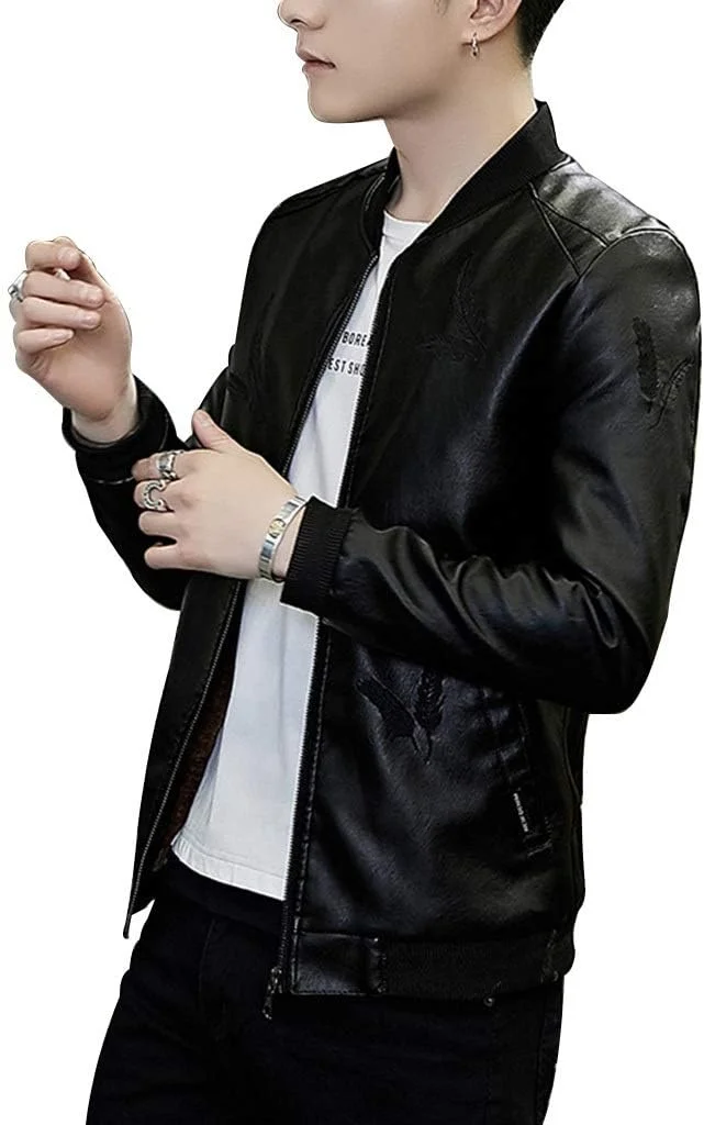 کت چرمی مردانه، کت چرمی شیک مردانه، یونیفرم بیسبال گلدوزی شده جدید، کت چرمی مردانه (رنگ: مشکی، سایز: XL)