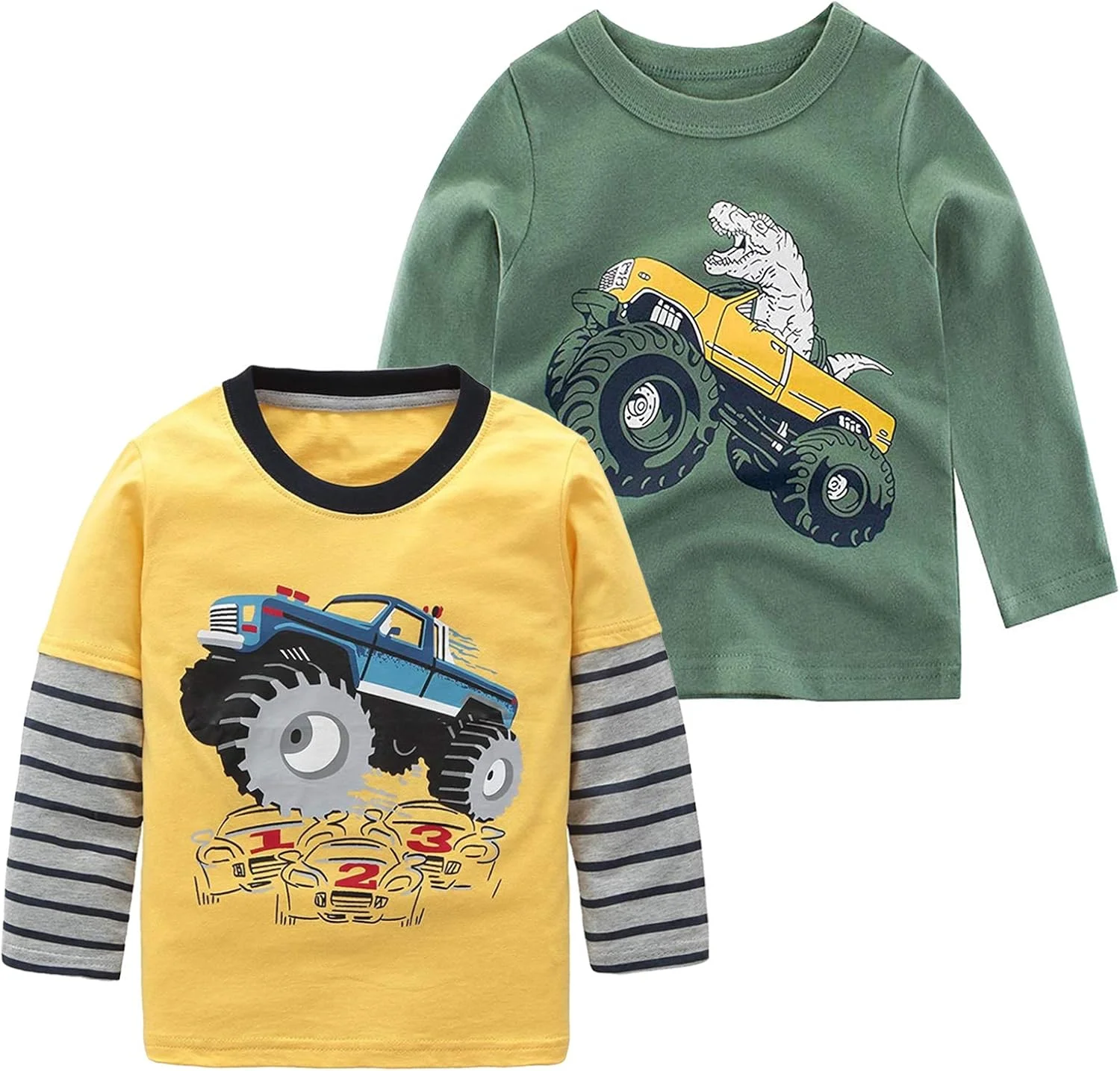 تی‌شرت آستین بلند پسرانه هاوجوجو با طرح دایناسور، پنبه‌ای و یقه گرد