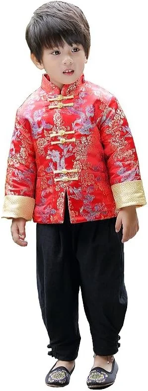 کت لحافی پسرانه هویی با طرح اژدها و ققنوس، مدل سنتی، قرمز