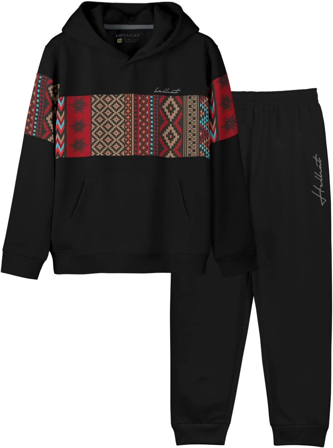 ست لباس پسرانه شامل هودی، تیشرت و شلوار جاگر طرح دار و شیک HELLCAT، جنس پنبه مخلوط - بسته 1 عددی