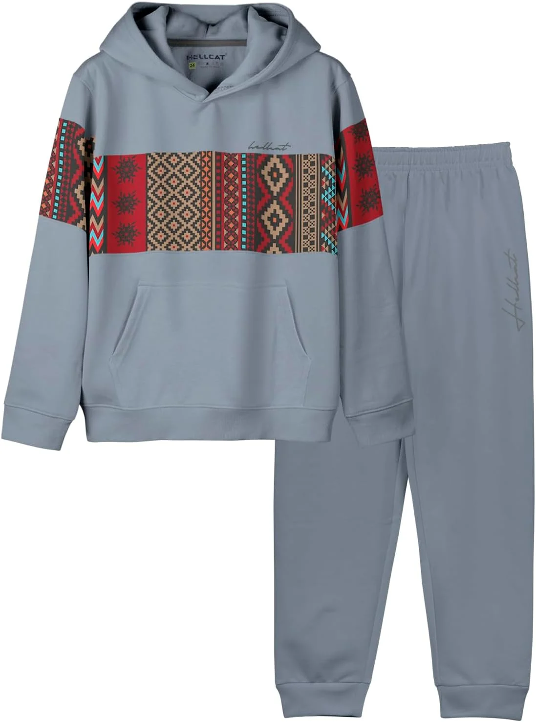 ست لباس پسرانه شامل هودی، تیشرت و شلوار جاگر طرح دار و شیک HELLCAT، جنس پنبه مخلوط - یک عددی