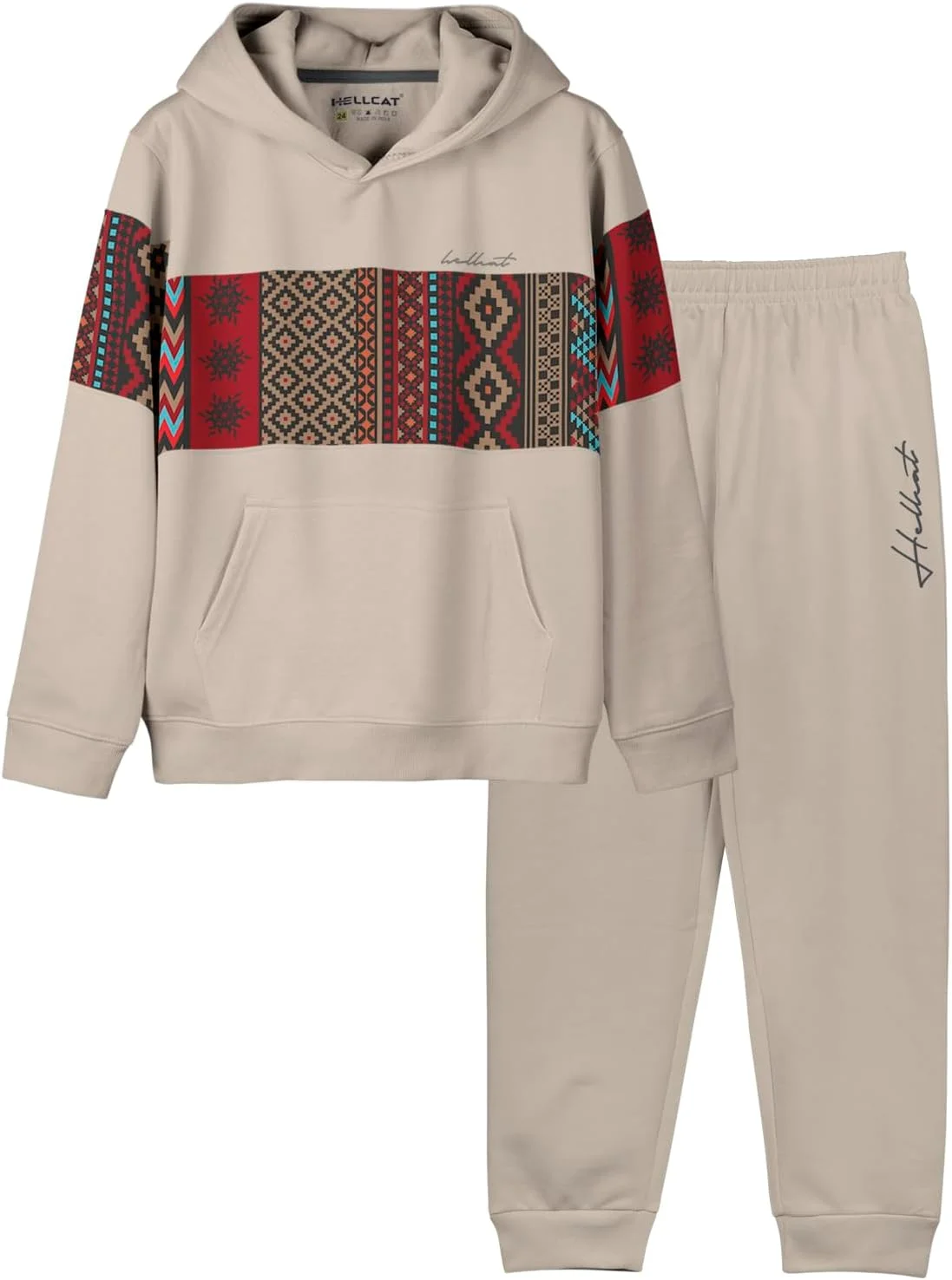 ست لباس پسرانه شامل هودی، تیشرت و شلوار جاگر طرح دار، جنس پنبه ای