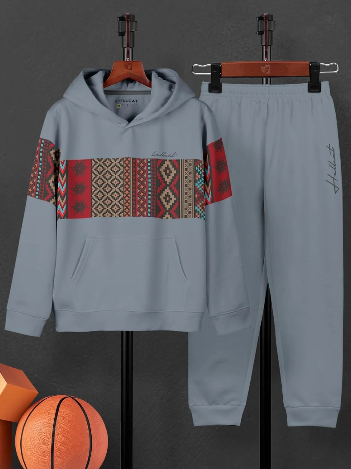 ست لباس پسرانه شامل هودی، تیشرت و شلوار جاگر طرح دار و شیک HELLCAT، جنس پنبه مخلوط - یک عددی