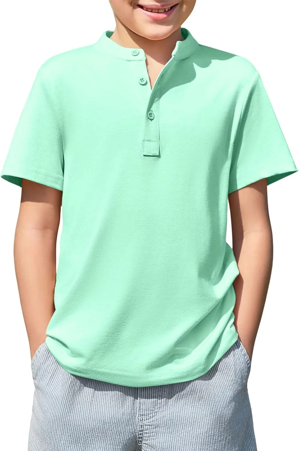 تی شرت آستین کوتاه پسرانه دکمه دار Haloumoning مناسب فصل تابستان سایز 5 تا 14 سال