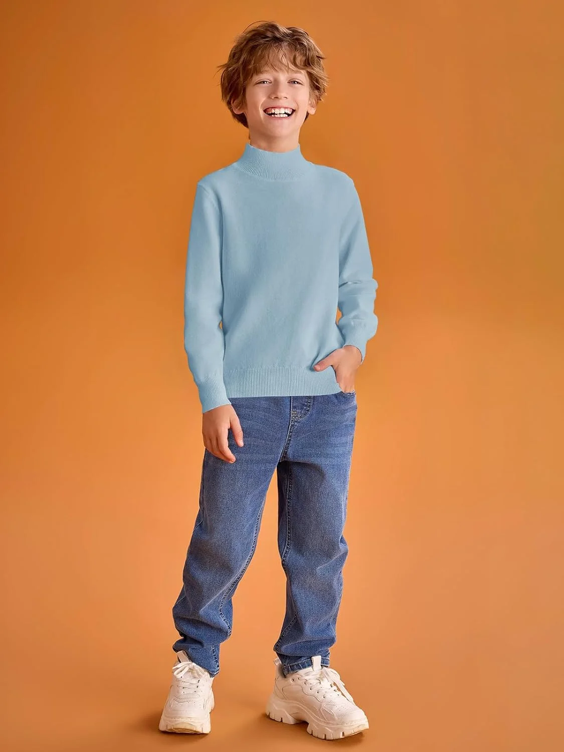 پلیور یقه اسکی پسرانه Haloumoning، بافت آستین بلند، مناسب برای کودکان 5 تا 14 سال پلیور یقه اسکی پسرانه Haloumoning، بافت آستین بلند، مناسب برای کودکان 5 تا 14 سال