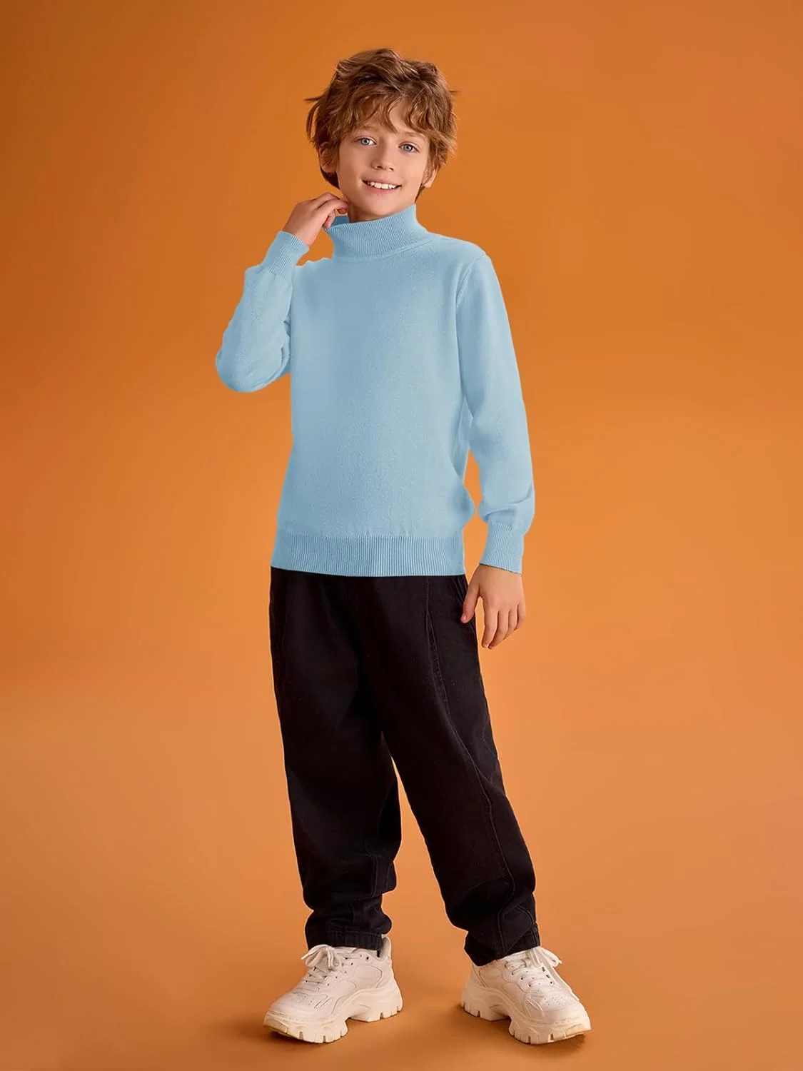 پلیور یقه اسکی پسرانه Haloumoning، بافت آستین بلند، مناسب برای کودکان 5 تا 14 سال پلیور یقه اسکی پسرانه Haloumoning، بافت آستین بلند، مناسب برای کودکان 5 تا 14 سال