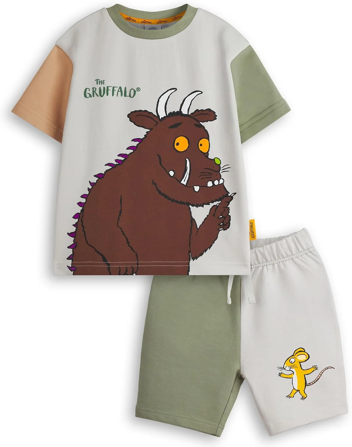 ست تی‌شرت و شلوارک پسرانه گروفالو | تیشرت آستین کوتاه گرافیکی با رنگ‌بندی جذاب و شلوارک ست | لباس با الهام از کتاب داستان موش اثر جولیا دونالدسون | لباس روزمره و هدیه