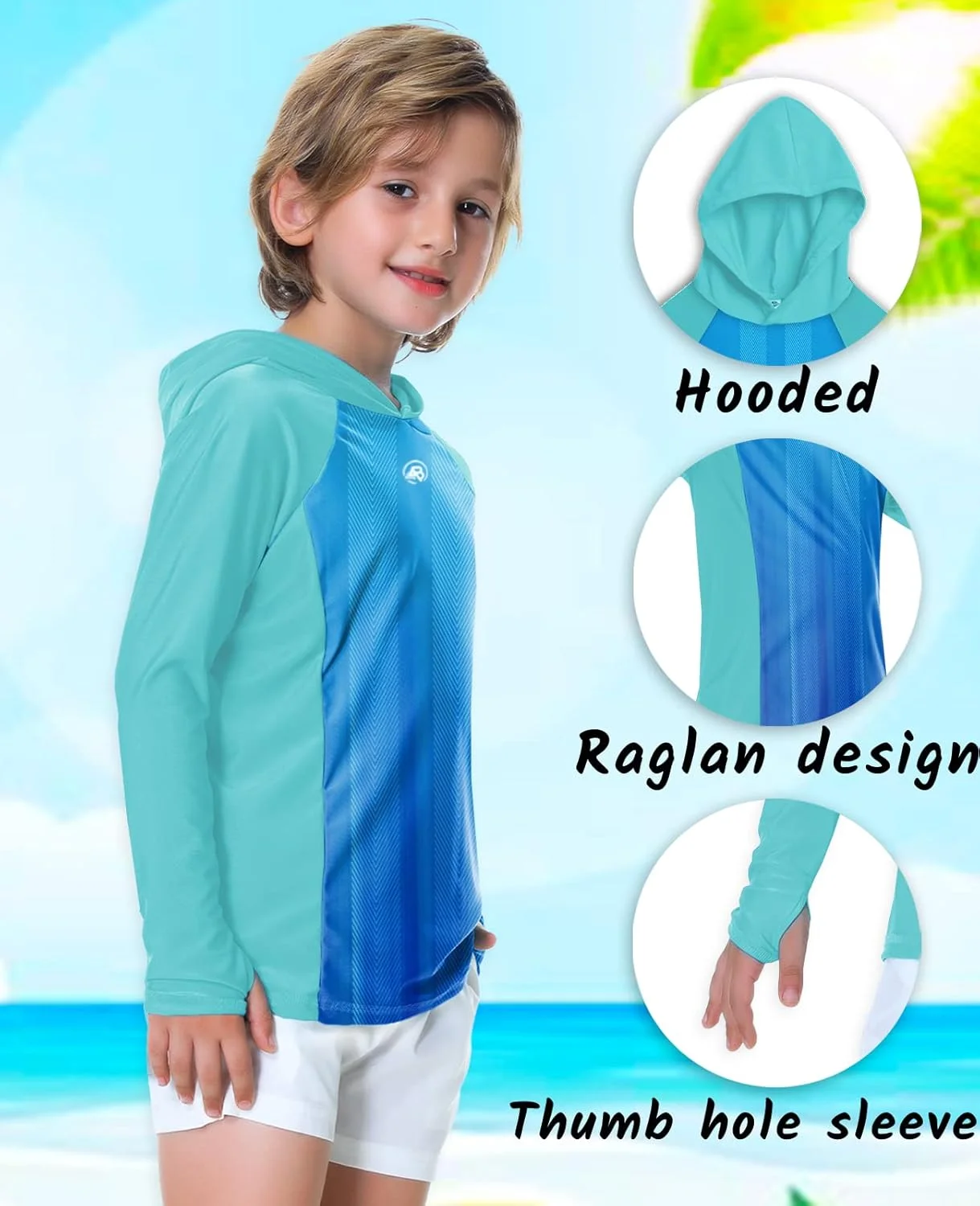 هودی آستین بلند محافظ در برابر آفتاب بچگانه یونی‌سکس با UPF 50+ و سوراخ انگشت شست، مناسب برای پسران و دختران 3 تا 12 سال