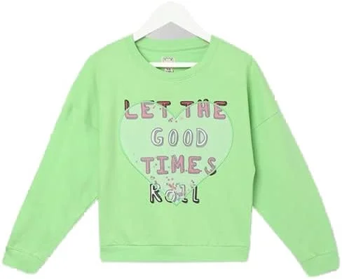 بلوز آستین بلند دخترانه طرح دار نئون سبز - سایز 8-9 سال