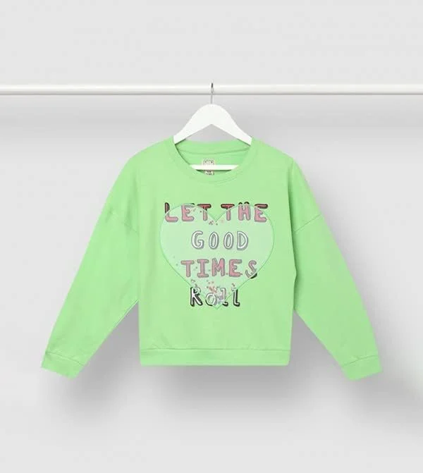 بلوز آستین بلند دخترانه طرح دار نئون سبز - سایز 8-9 سال