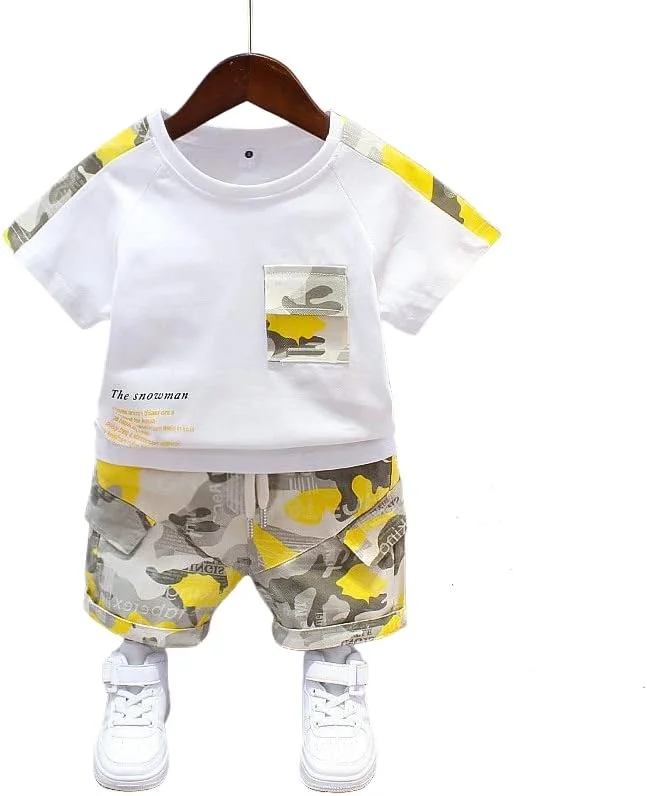 تی شرت آستین کوتاه پسرانه Googo Gaaga با جیب و شلوارک، رنگ سفید، سایز 18 تا 24 ماه