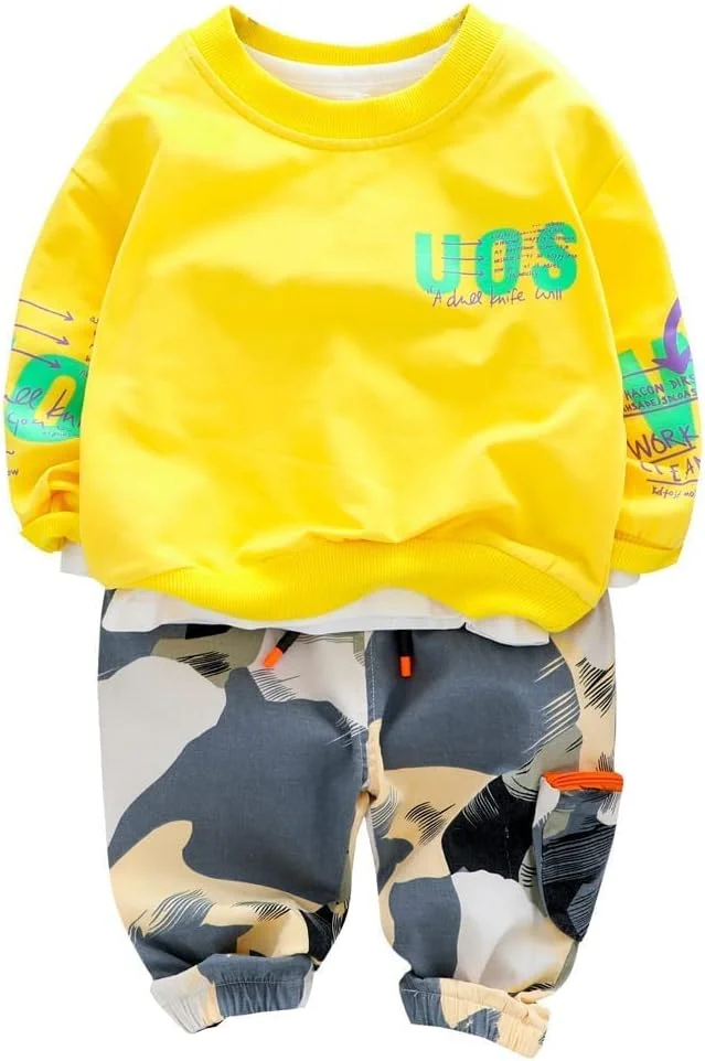 ست سویشرت و شلوار پسرانه Googo Gaaga، پنبه ای، زرد، آستین بلند با جزئیات جیب، زرد، 18 تا 24 ماه