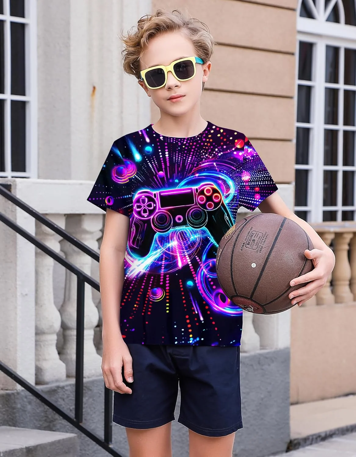 تی‌شرت آستین کوتاه نئون طرح‌دار خنک سه بعدی برای پسران و دختران، مناسب برای 8 تا 12 سال