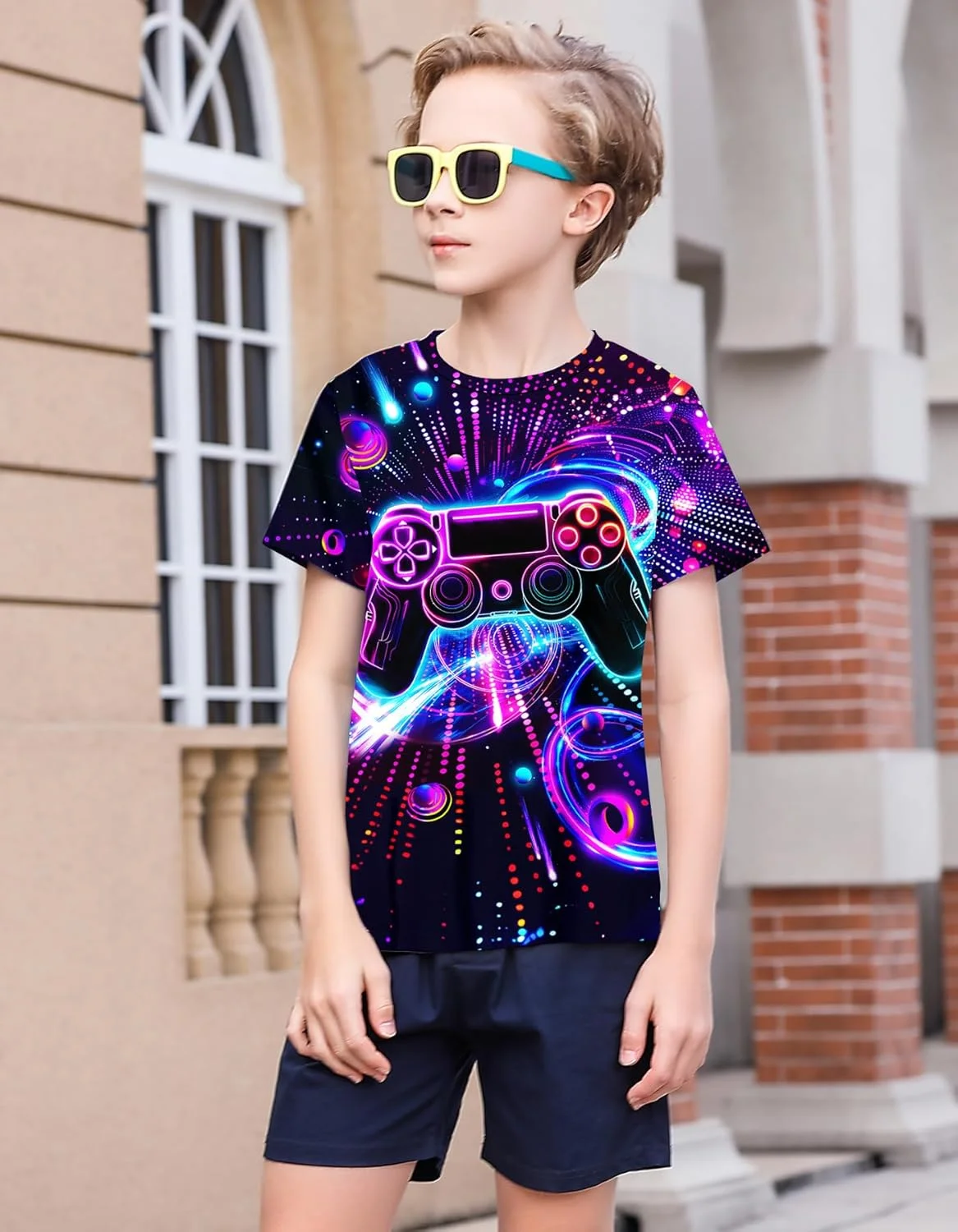 تی‌شرت آستین کوتاه نئون طرح‌دار خنک سه بعدی برای پسران و دختران، مناسب برای 8 تا 12 سال